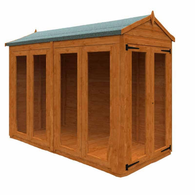 8x4 Flex Apex Full Pane Summerhouse 12mm Flex - L238.8 x W115 x H219.2 cm - Solid Wood/Softwood/Pine - Burnt Orange