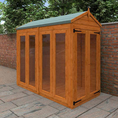 8x4 Flex Apex Full Pane Summerhouse 12mm Flex - L238.8 x W115 x H219.2 cm - Solid Wood/Softwood/Pine - Burnt Orange - 3