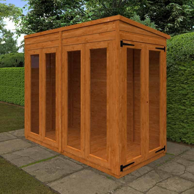 8x4 Flex Pent Full Pane Summerhouse 12mm Flex - L238.8 x W115 x H203 cm - Solid Wood/Softwood/Pine - Burnt Orange - 3