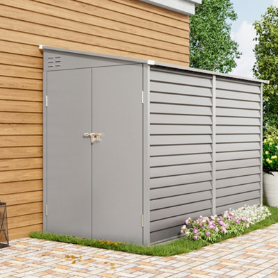 8x4 ft Lean To Metal Shed Garden Storage Shed with Lockable Door White