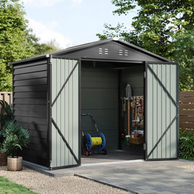 8x5.7FT Metal Shed Apex Roof Garden Storage Shed with Two Window Black