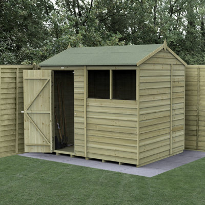8x6 4LIFE Reverse Apex Shed 25yr Guarantee Overlap Pressure Treated  - Single Door - 2 Windows - Base Included