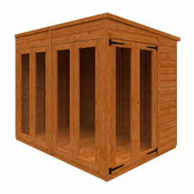 8x6 Flex Pent Full Pane Summerhouse 12mm Flex - L238.8 x W175 x H203 cm - Solid Wood/Softwood/Pine - Burnt Orange