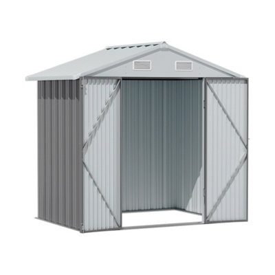 8x6 ft Apex Metal Shed Garden Storage Shed with Lockable Double Door,Grey