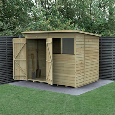 8x6 Pent Shed Beckwood Shed 25yr Guarantee Shiplap Pressure Treated  - 2 Windows - Double Door
