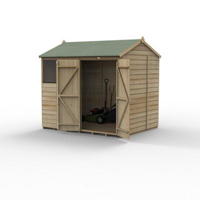 8x6 Reverse Apex Shed Beckwood 25yr Guarantee Shiplap Pressure Treated - 2 Windows - Double Door