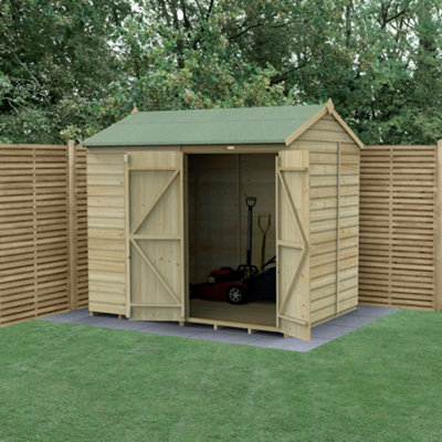 8x6 Reverse Apex Shed Beckwood 25yr Guarantee Shiplap Pressure Treated  - No Windows - Double Door