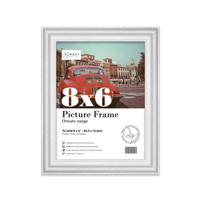 8x6 White Ornate Picture Frame (15.2 x 20.3cm) Poster, Photo, Artwork, Gallery Wall or Print