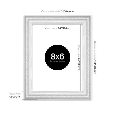 8x6 White Ornate Picture Frame (15.2 x 20.3cm) Poster, Photo, Artwork, Gallery Wall or Print