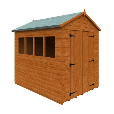 8x6 Workshop 12mm Shed - L235 x W175 x H240.5 cm - Solid Wood/Softwood/Pine - Burnt Orange