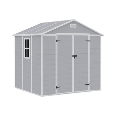 8x6ft Grey Outdoor Shed Apex Roof Plastic Tool Shed with Dual-door
