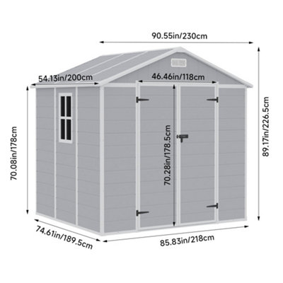 8x6ft Grey Outdoor Shed Apex Roof Plastic Tool Shed with Dual-door