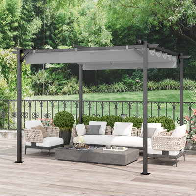 8x8 ft Metal Pergola with Retractable Roof, Garden Pergola with Sun ...