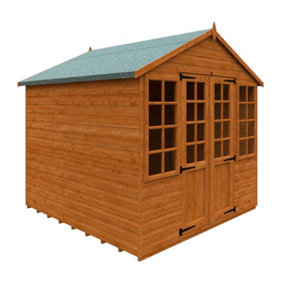 8x8 Summerhouse 12mm Shed - L235 x W235 x H243.7 cm - Solid Wood/Softwood/Pine - Burnt Orange