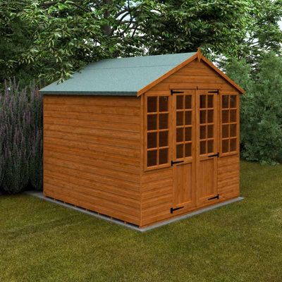 8x8 Summerhouse 12mm Shed - L235 x W235 x H243.7 cm - Solid Wood/Softwood/Pine - Burnt Orange - 3