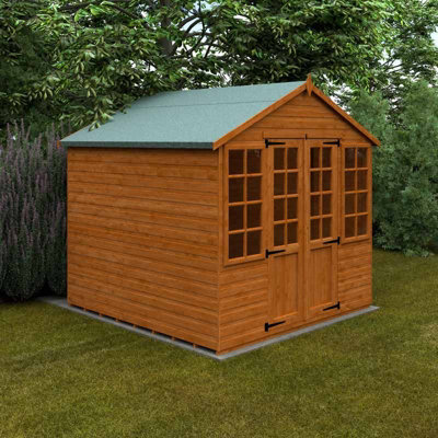 8x8 Summerhouse 12mm Shed - L235 x W235 x H243.7 cm - Solid Wood/Softwood/Pine - Burnt Orange