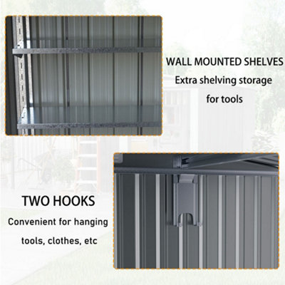 8x8ft Metal Shed Garden Storage Shed Apex Roof Double Door with Sun Shelter