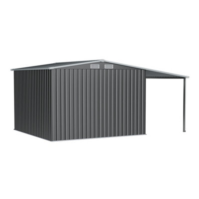 8x8ft Metal Shed Garden Storage Shed Apex Roof Double Door with Sun Shelter