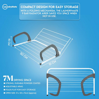 9 Bar Radiator Clothes Airer 2 Pack Foldable Clothes Drying Rack Folds ...