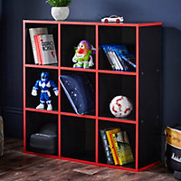 9 Cube Storage Bookcase Unit with Red Detail