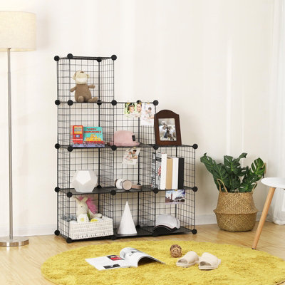 9-Cube Wire Grid Storage Rack, Interlocking Shelving Unit with Metal ...