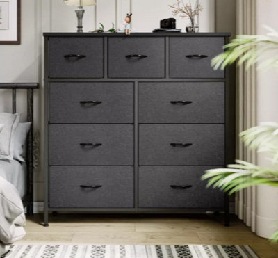 9-Drawer Fabric Chest of Drawers - Dark Grey Bedroom & Living Room ...