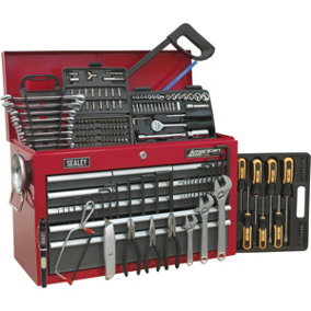 9 Drawer Topchest with 205 Piece Tool Kit - Ball Bearing Slides - Red & Grey