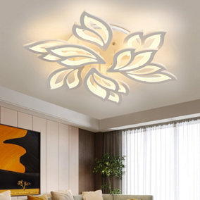 9 Head Petal Flower Shaped Acrylic LED Energy Efficient Semi Flush Ceiling Light Fixture Dimmable with Remote