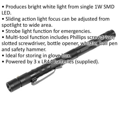 9-in-1 Pen Light Multi-Tool - 1W SMD LED - Battery Powered - Multifunction Tool