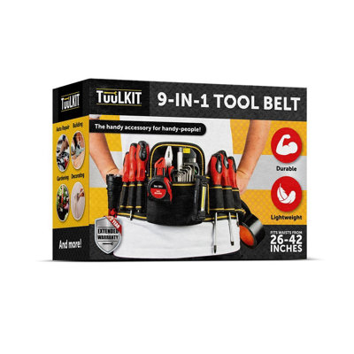 9-in-1 Tool Belt - Durable Multi Tool Holder with Loop Pockets, Pouch, Fabric & Clip Hook for DIY, Building, Gardening, Decorating