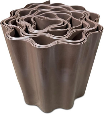 9 Metres Brown  Flexible Plastic Lawn Edging Durable, Weatherproof, and Frost-Resistant  15cm Height