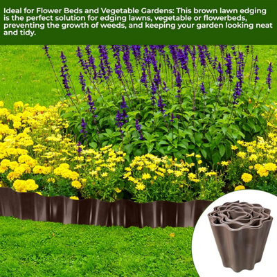 9 Metres Brown Flexible Plastic Lawn Edging Durable, Weatherproof, and ...