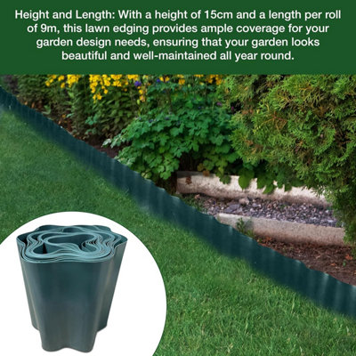 9 Metres Green Flexible Plastic Lawn Edging Durable, Weatherproof, and ...