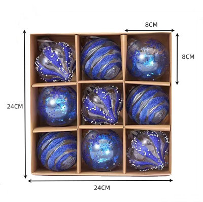 9 Pack Decorative Christmas baubles, shatterproof glitter for hanging ...