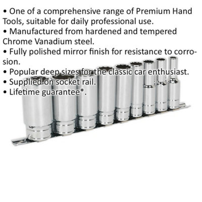 9 PACK - DEEP Whitworth Socket Set - 1/2" Imperial Square Drive 12 Point TORQUE