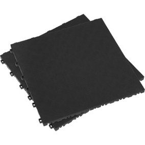 9 PACK Heavy Duty Floor Tile - PP Plastic - 400 x 400mm - Black Treadplate