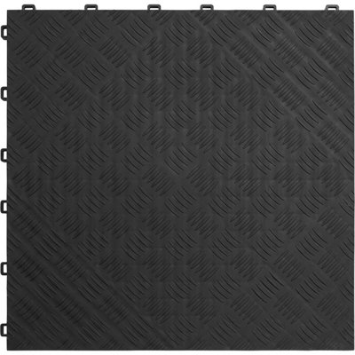 9 PACK Heavy Duty Floor Tile - PP Plastic - 400 x 400mm - Black Treadplate