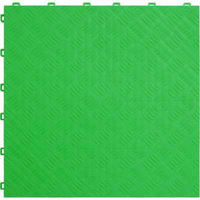 9 PACK Heavy Duty Floor Tile - PP Plastic - 400 x 400mm - Green Treadplate