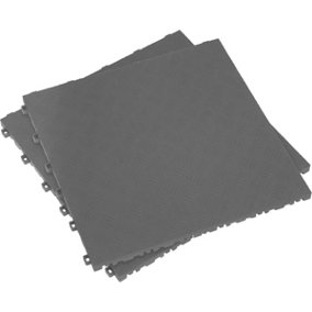 9 PACK Heavy Duty Floor Tile - PP Plastic - 400 x 400mm - Grey Treadplate
