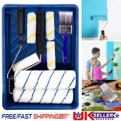 9" Paint Roller Set Tray Rollers Soft Sleeves Brush Kit Decorating Painting