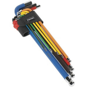 9 Piece Colour Coded Extra-Long Ball-End Hex Key Set - 1.5mm to 10mm Sizes