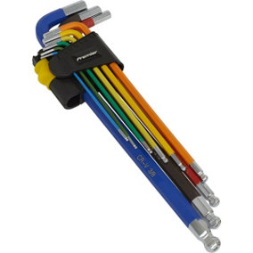 9 Piece Colour Coded Extra-Long Ball-End Hex Key Set - Imperial Sizing