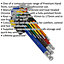 9 Piece Colour Coded Long Ball-End Hex Key Set - Imperial Sizing - Anti-Slip