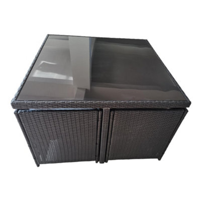 9 piece rattan cube set black hot sale