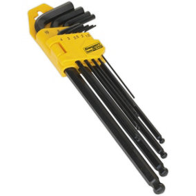 9 Piece Extra-Long Ball-End Hex Key Set - 90 - 230mm Length - 1.5 to 10mm Size
