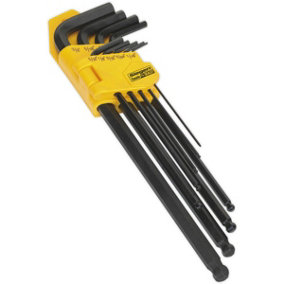 9 Piece Extra-Long Ball-End Hex Key Set - 90 - 230mm Length - Imperial Sizing