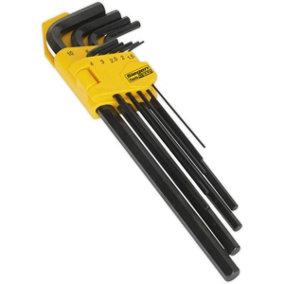 9 Piece Extra-Long Hex Key Set - 90mm to 230mm Length - 1.5mm to 10mm Size