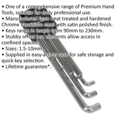 9 Piece Extra Long Stubby Element Hex Key Set - 90 to 230mm Length - 1.5 to 10mm
