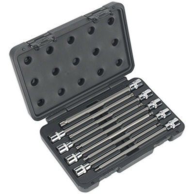9-Piece Extra Long TRX Star Socket Bit Set for 3/8" Drive - T10 to T50