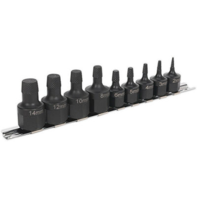 9 Piece Heavy-Duty Stud Extractor Set with Tapered Spiral Design